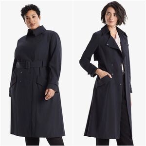 M.M. Lafleur Pleated Trench coat deep navy obsidian wool Blend Oversized…
